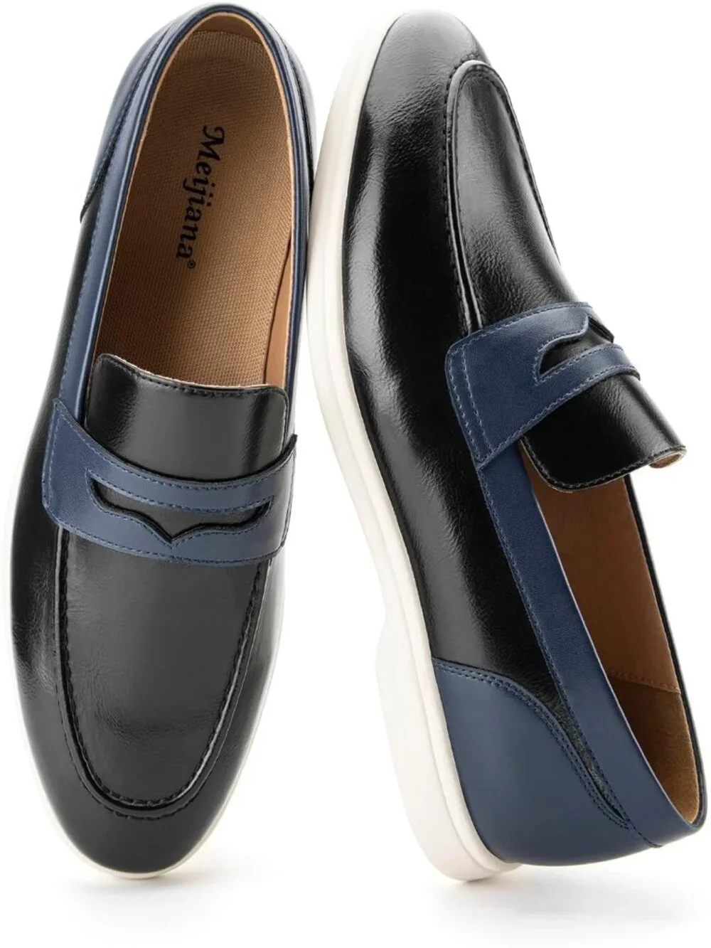 🆕Men's Black Blue Leather Loafers Slip-On Moccasins Dress Shoes Lightweight